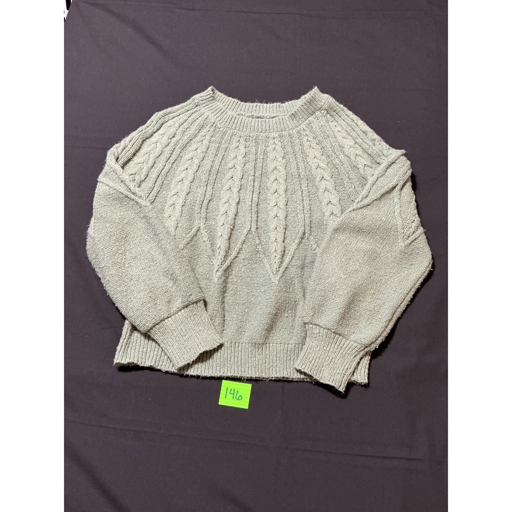Dokotoo Women Sage Green Cable Knit Yoke Crewneck Sweater Size S Relaxed Fit